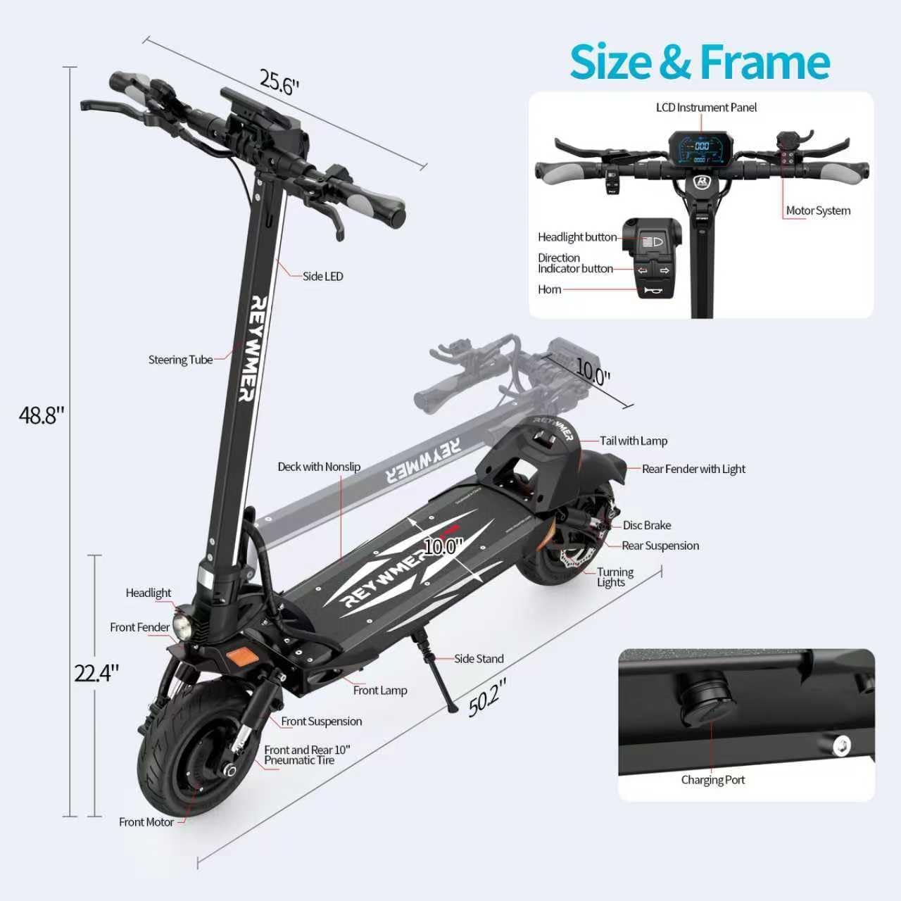 Electric Scooter, 60V 23.6AH, Dual Motor(Peak 5600W),60mph Electric Scooter,10" Off-Road Tires, 360° Lights, Long Range, Dual Suspension, High Weight Capacity(Kullter Max)