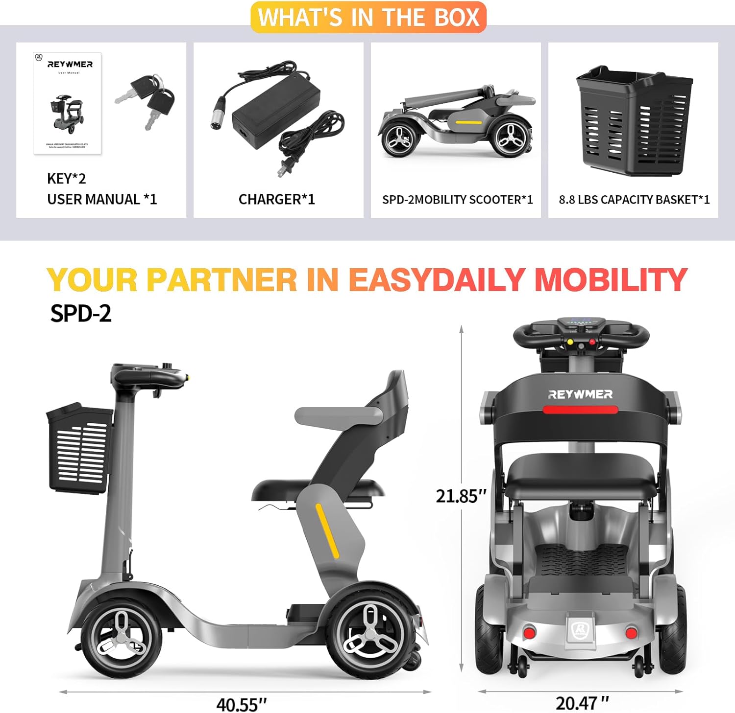 Mobility Scooters for Seniors &Adults, 4 Wheel Powered Travel Wheelchair Device 500W Motor 34Miles Range, 265 lb Capacity, 36V 21AH Battery