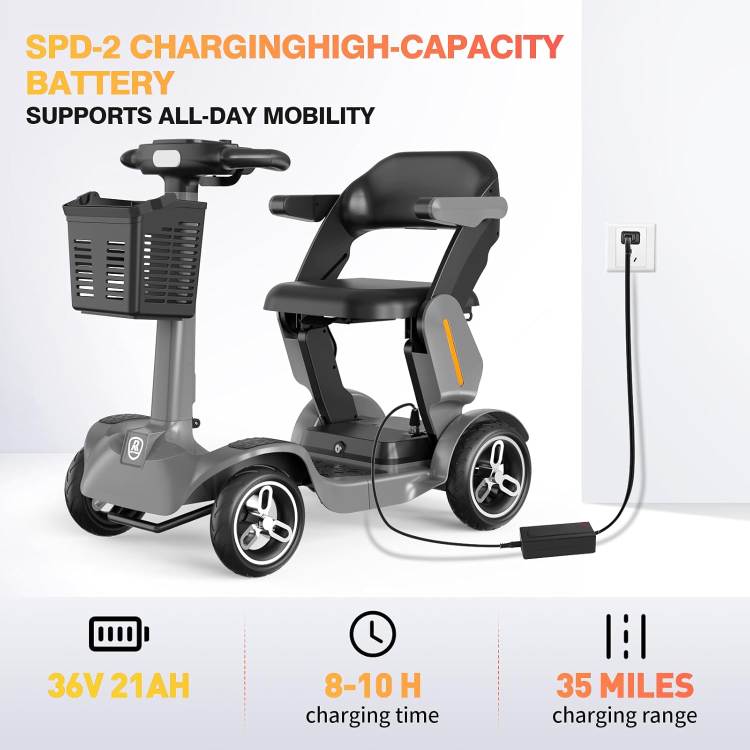 Mobility Scooters for Seniors &Adults, 4 Wheel Powered Travel Wheelchair Device 500W Motor 34Miles Range, 265 lb Capacity, 36V 21AH Battery