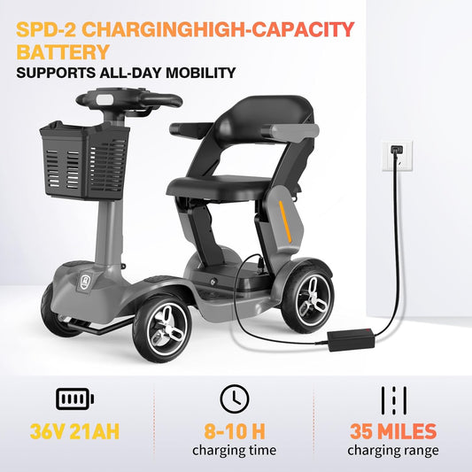 Mobility Scooters for Seniors &Adults, 4 Wheel Powered Travel Wheelchair Device 500W Motor 34Miles Range, 265 lb Capacity, 36V 21AH Battery