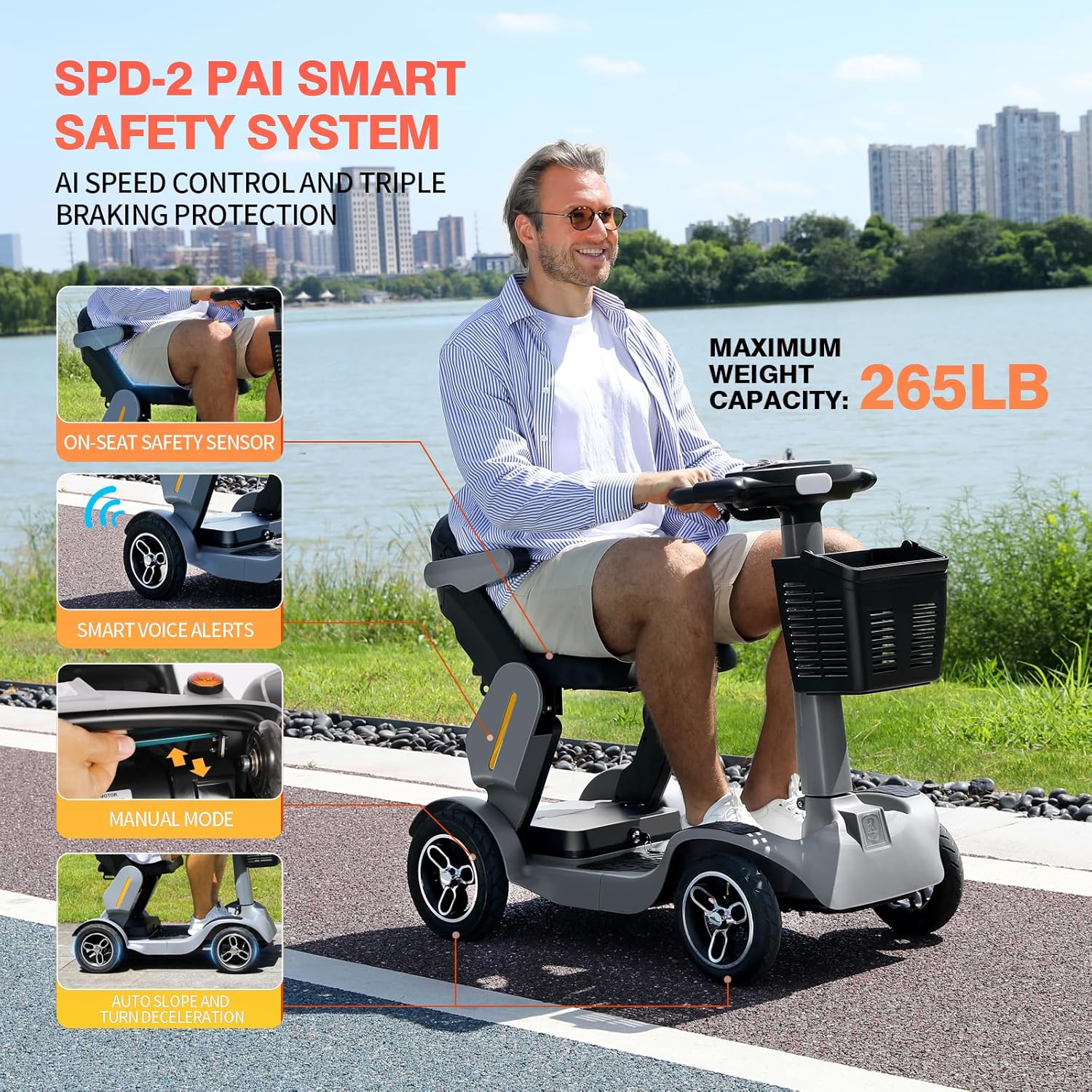 Mobility Scooters for Seniors &Adults, 4 Wheel Powered Travel Wheelchair Device 500W Motor 34Miles Range, 265 lb Capacity, 36V 21AH Battery